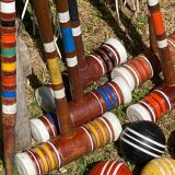 Old wooden croquet game