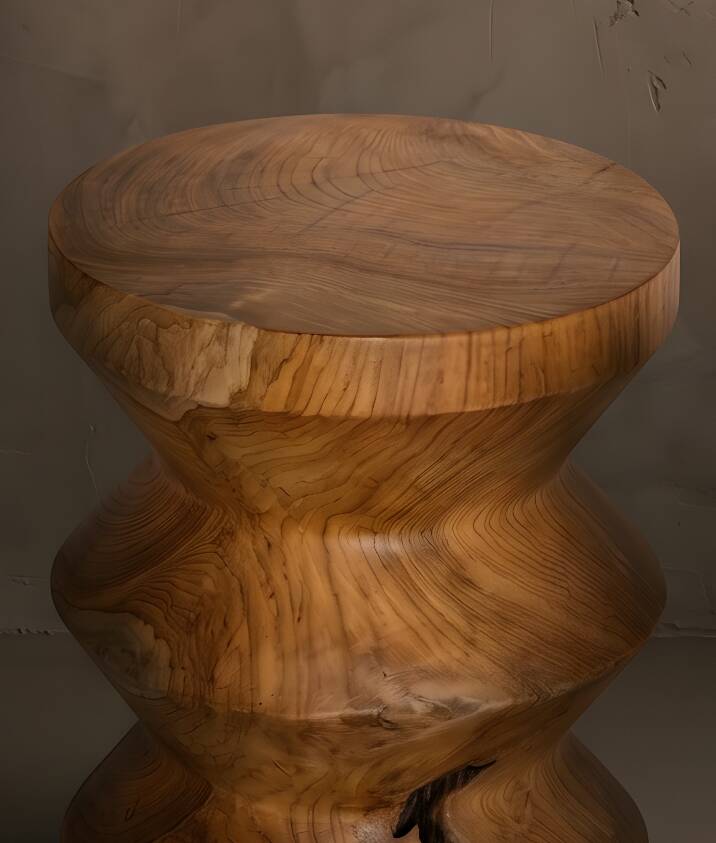 EVA stool in hand-carved solid recycled teak