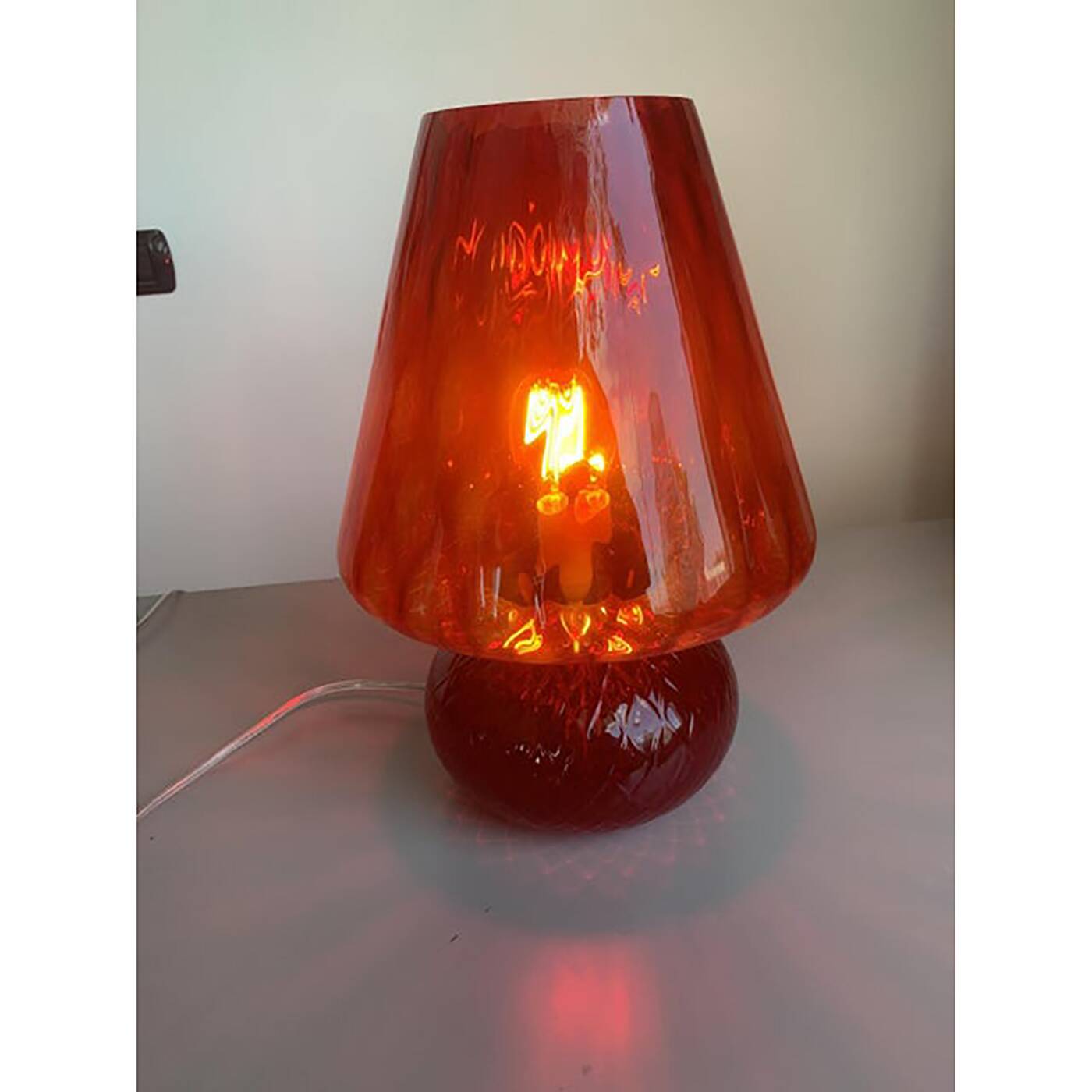 Italian Red Murano Glass Italian Techinch "Ballotton" Pattern