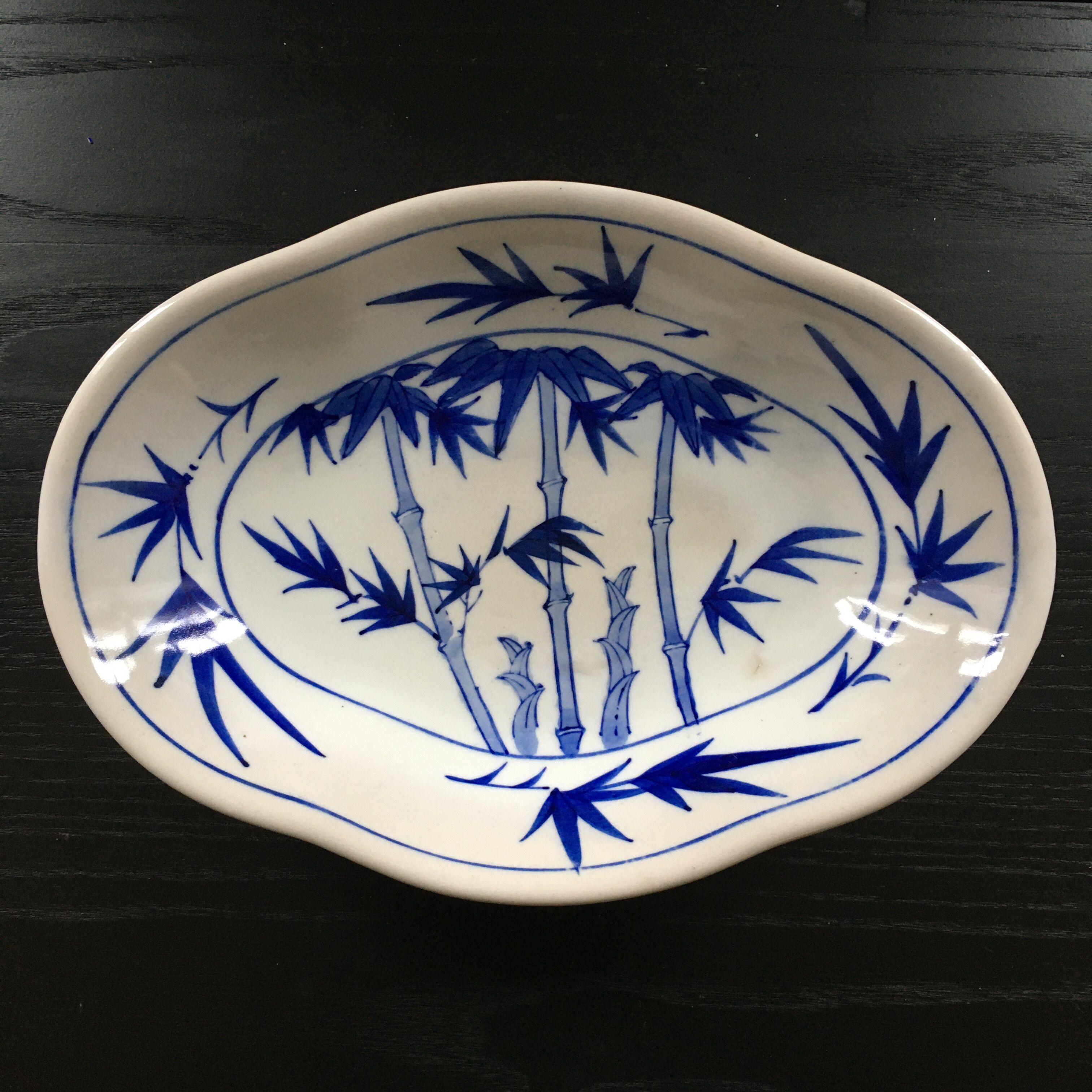 Coupe chinoise décor bambous bleus