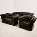 Chesterfield-style leather sofa set, set of 3
