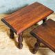 Pair of vintage solid turned wood footstools