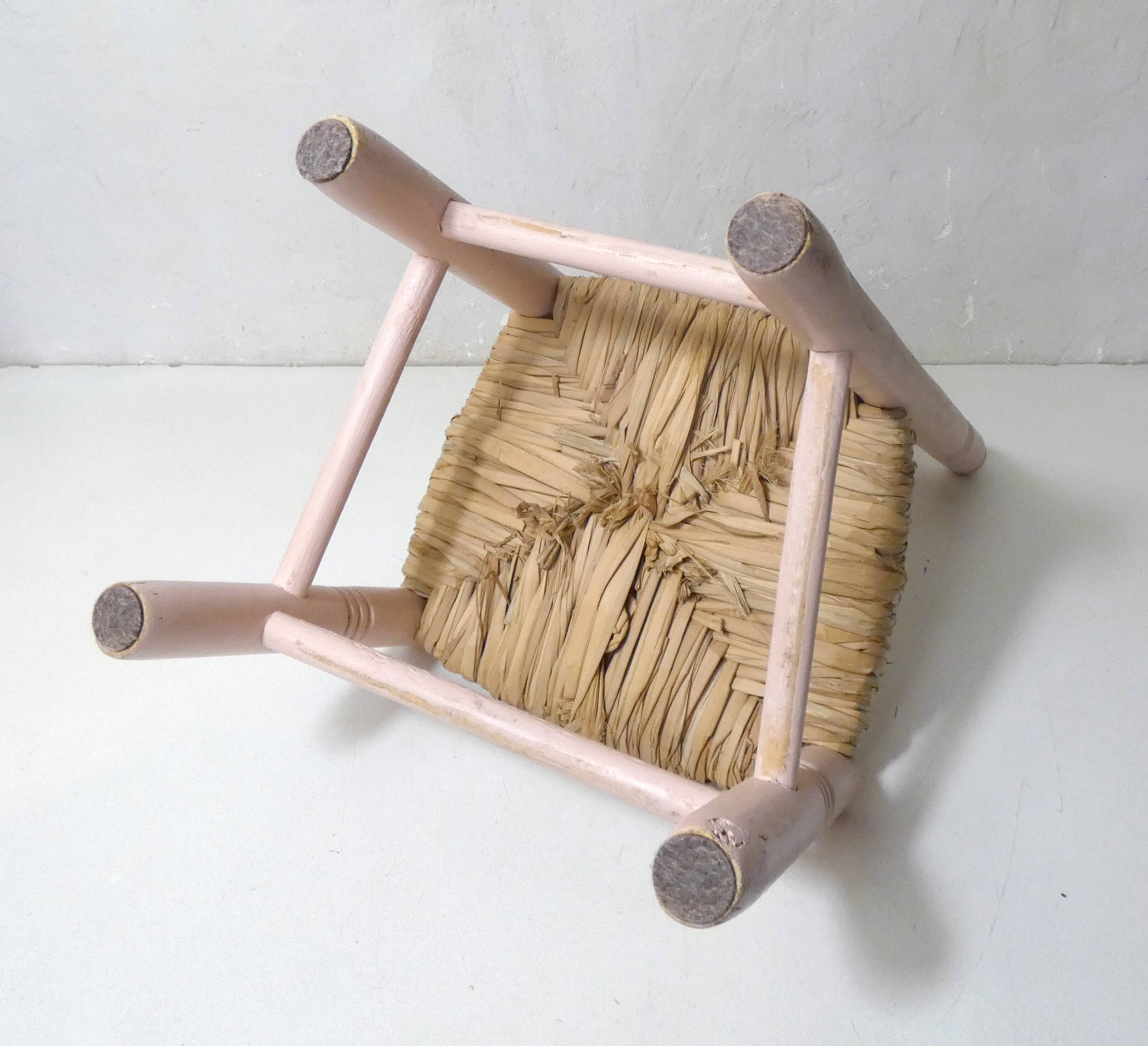 Old wooden straw chair for children