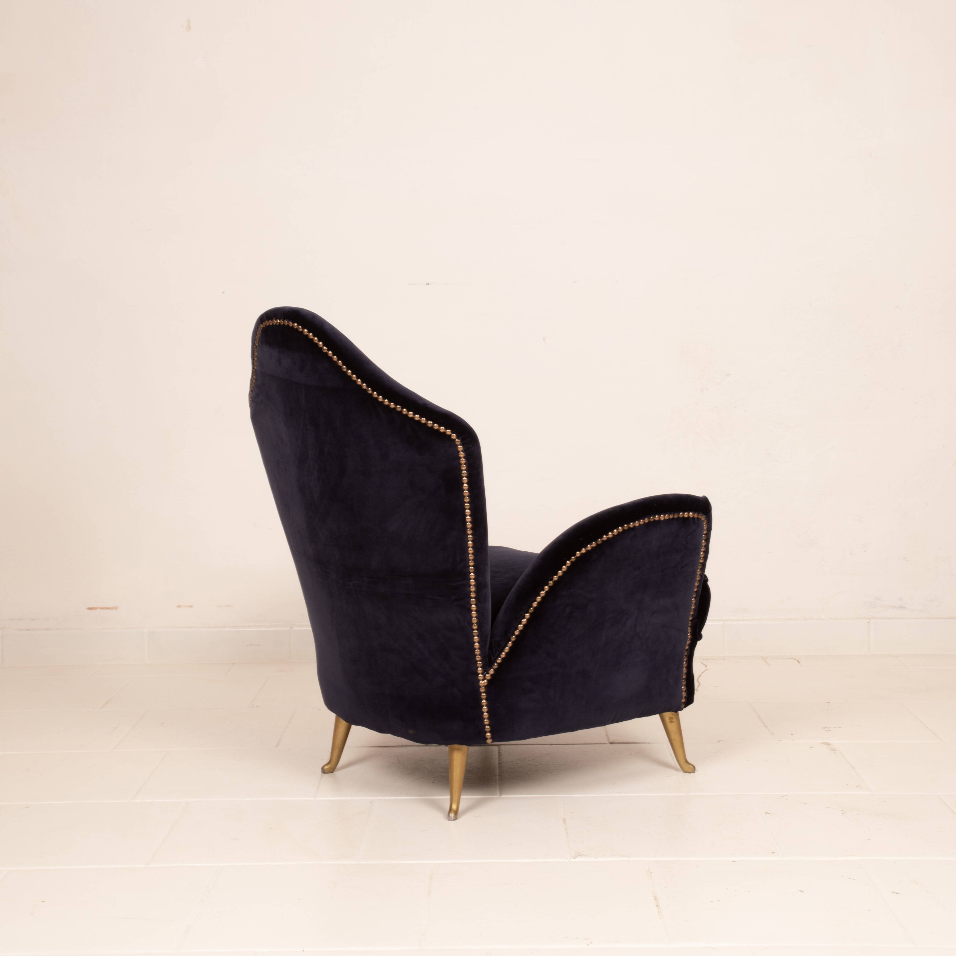 Fauteuil en velours de style mid-century Cesare Lacca pour ISA Bergamo