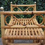 Rattan and brass bench