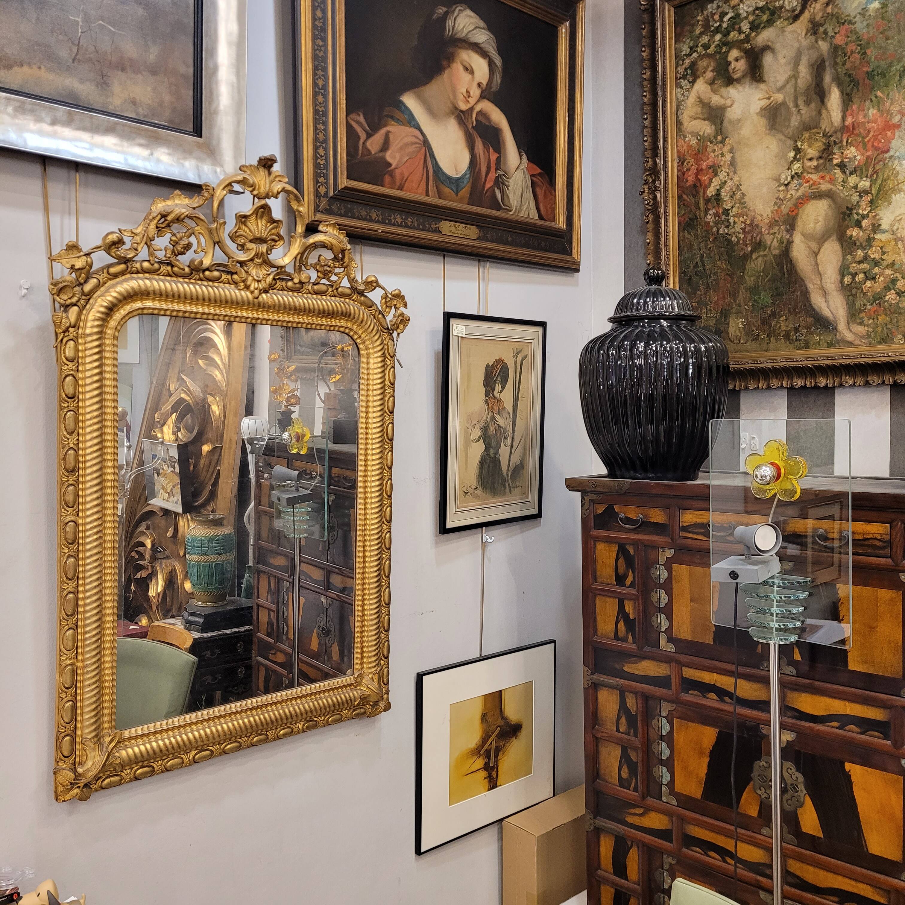 Espejo de pared Segundo Imperio, Madera tallada y dorada, Napoleon III, circa 1880 – France