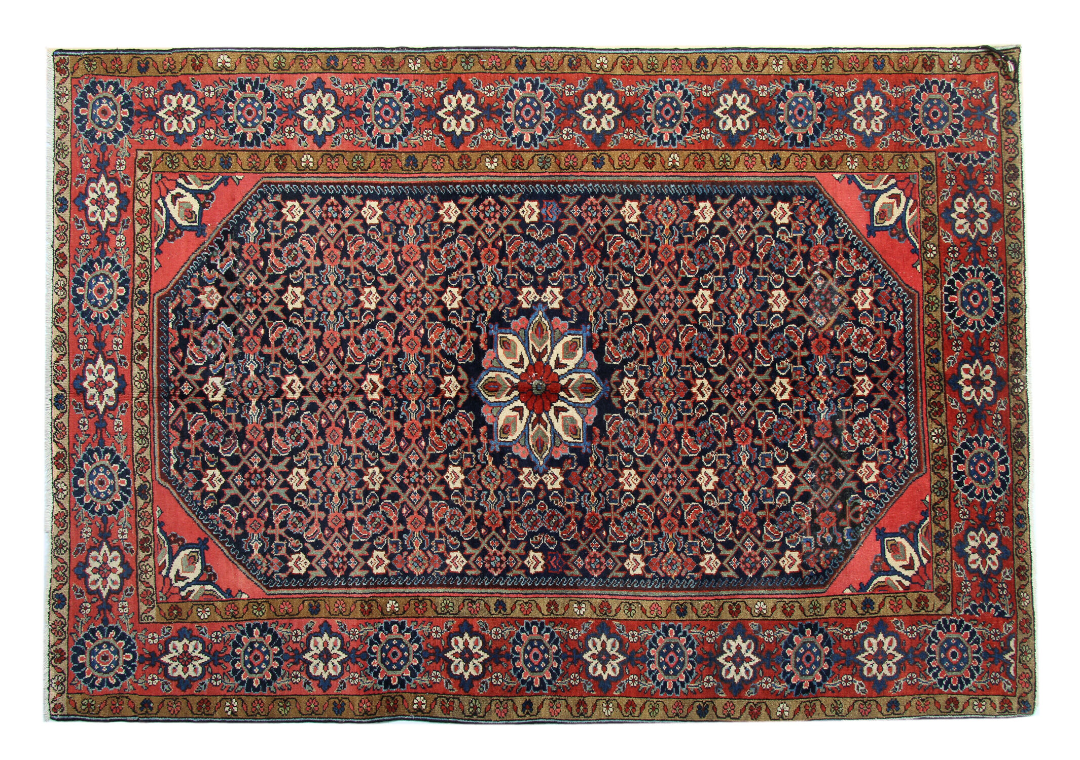 Traditional persian rug antique blue red handwoven wool carpet area rug- 145x202cm