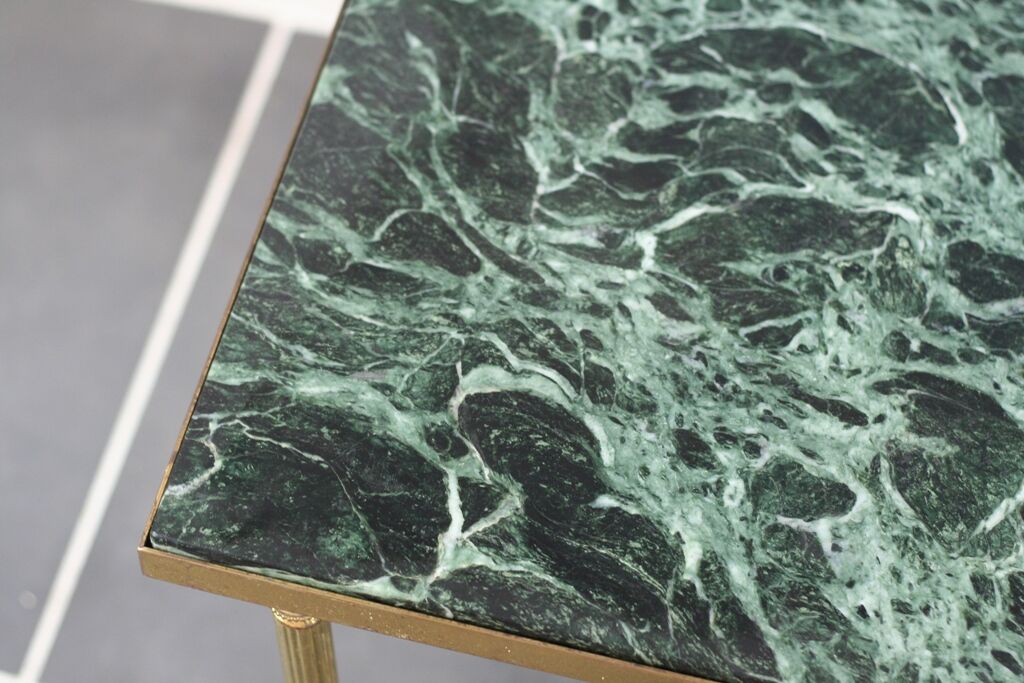 Green marble coffee table and vintage brass gold metal 60s