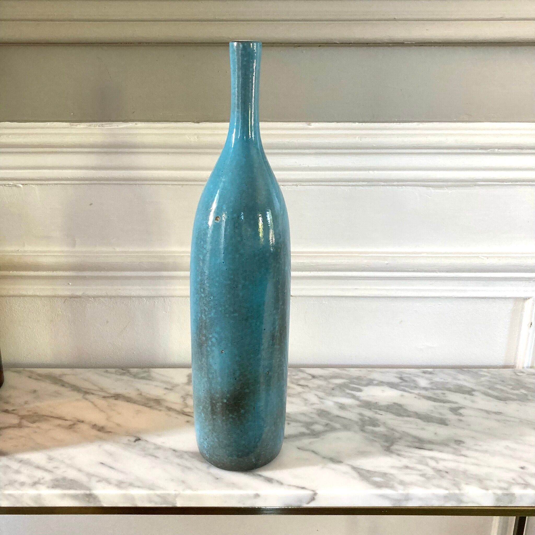 Signed stoneware soliflore bottle vase