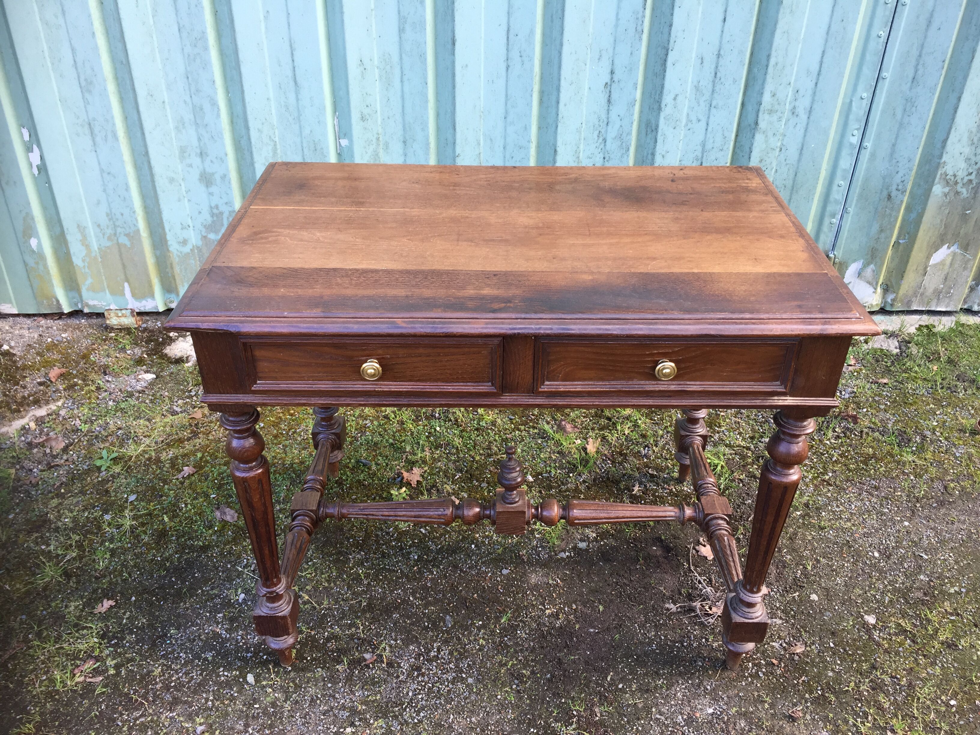 Vintage oak desk table with 2 drawers