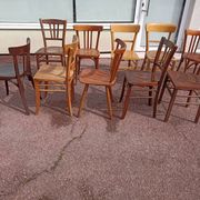 Set of 16 mismatched wooden bistro chairs - vintage - luterma