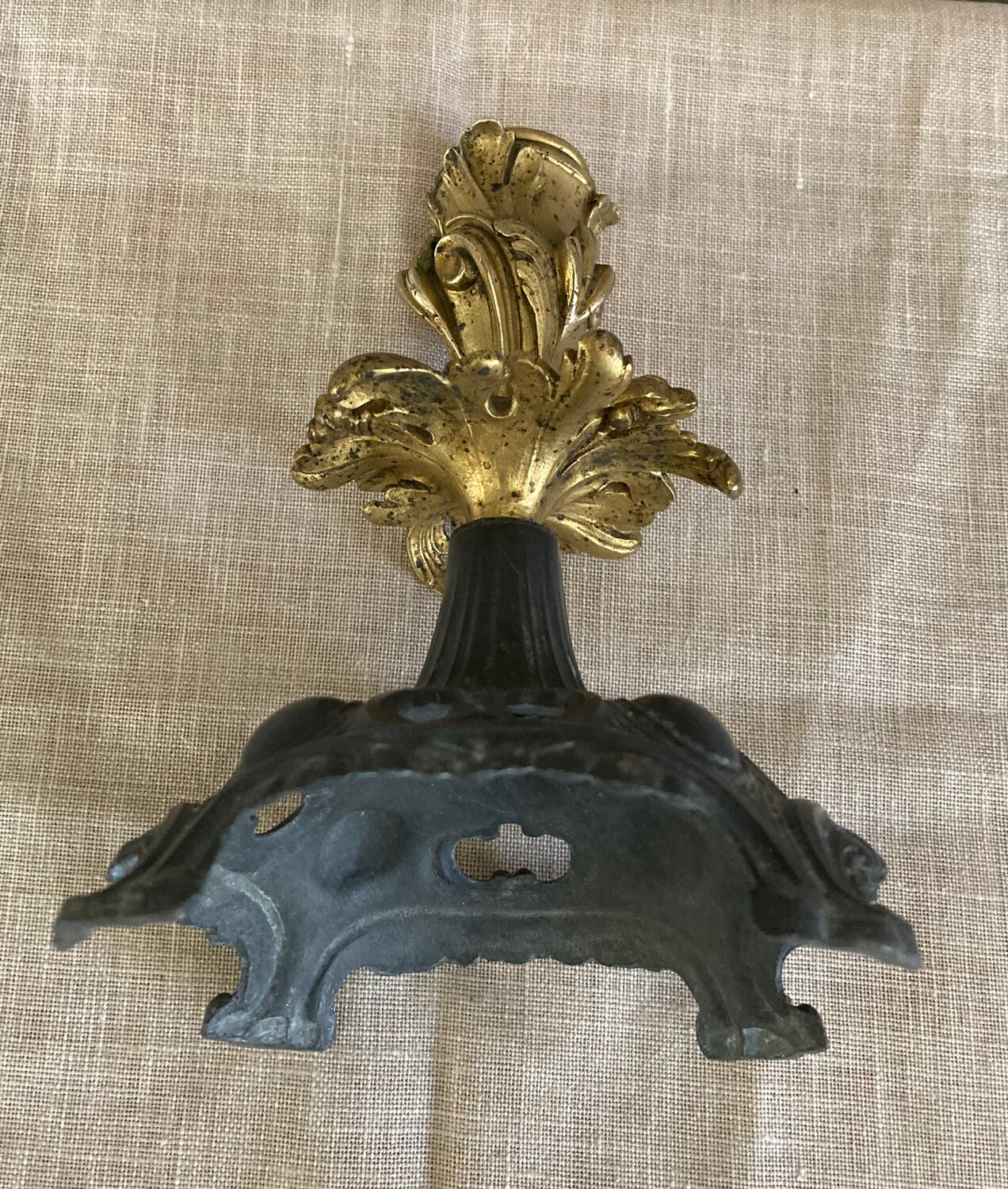 Louis XV candlestick in solid bronze openwork pewter base early twentieth century