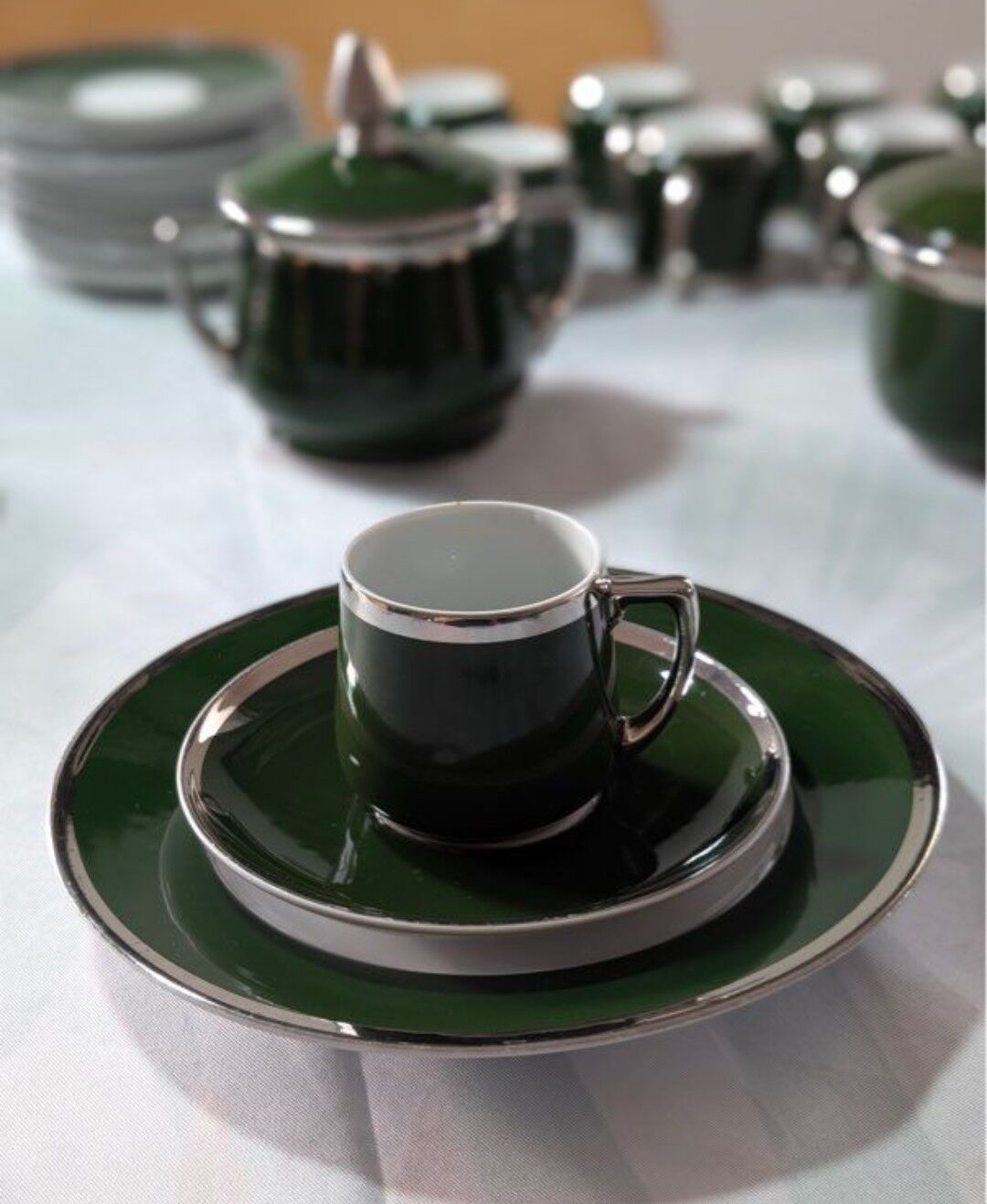 Antique service 31 pieces – S.P.M. Walküre Bavaria – Empire Green & lace