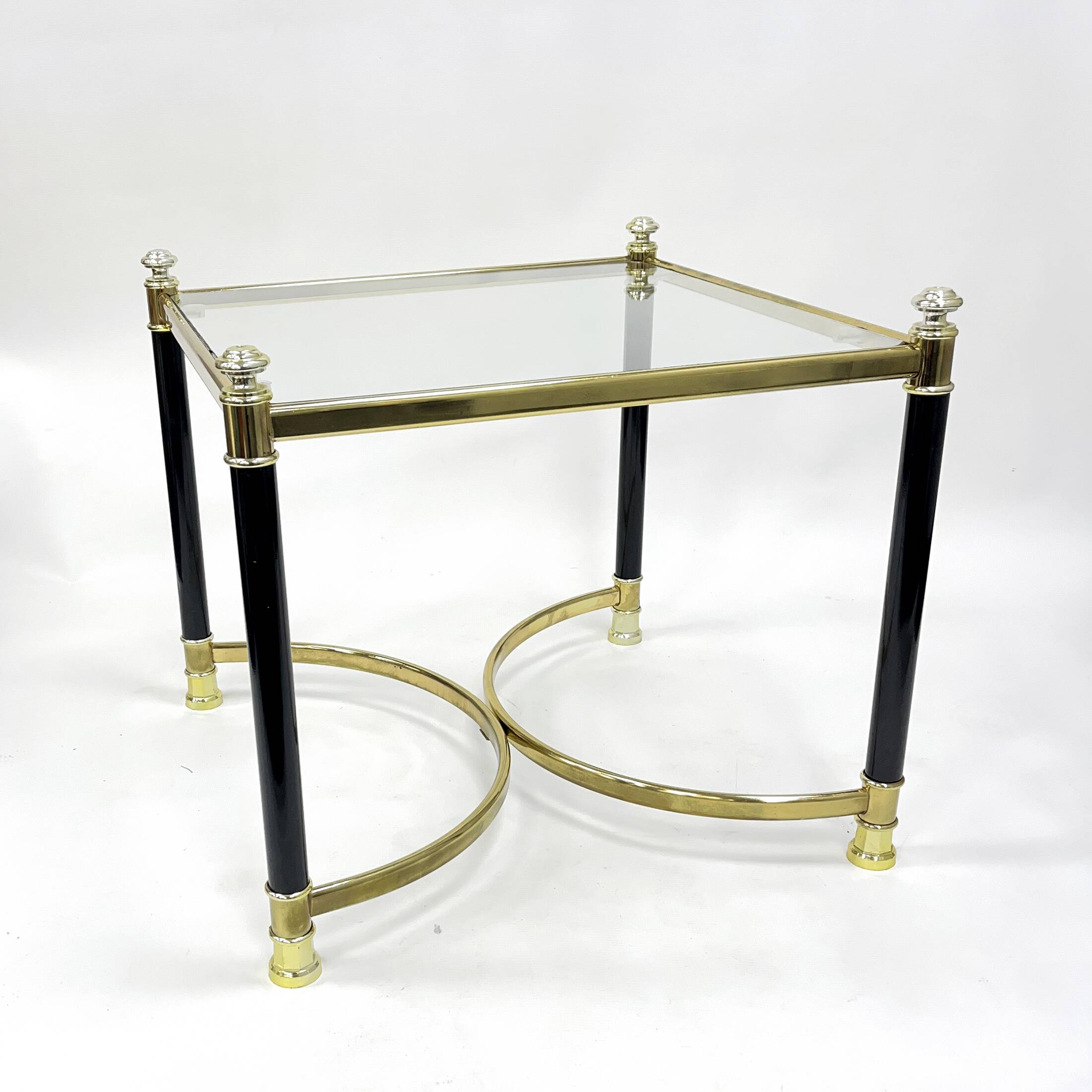 Hollywood Regency Side Table, Brass and Glass, 1970s, Maison Jansen Style