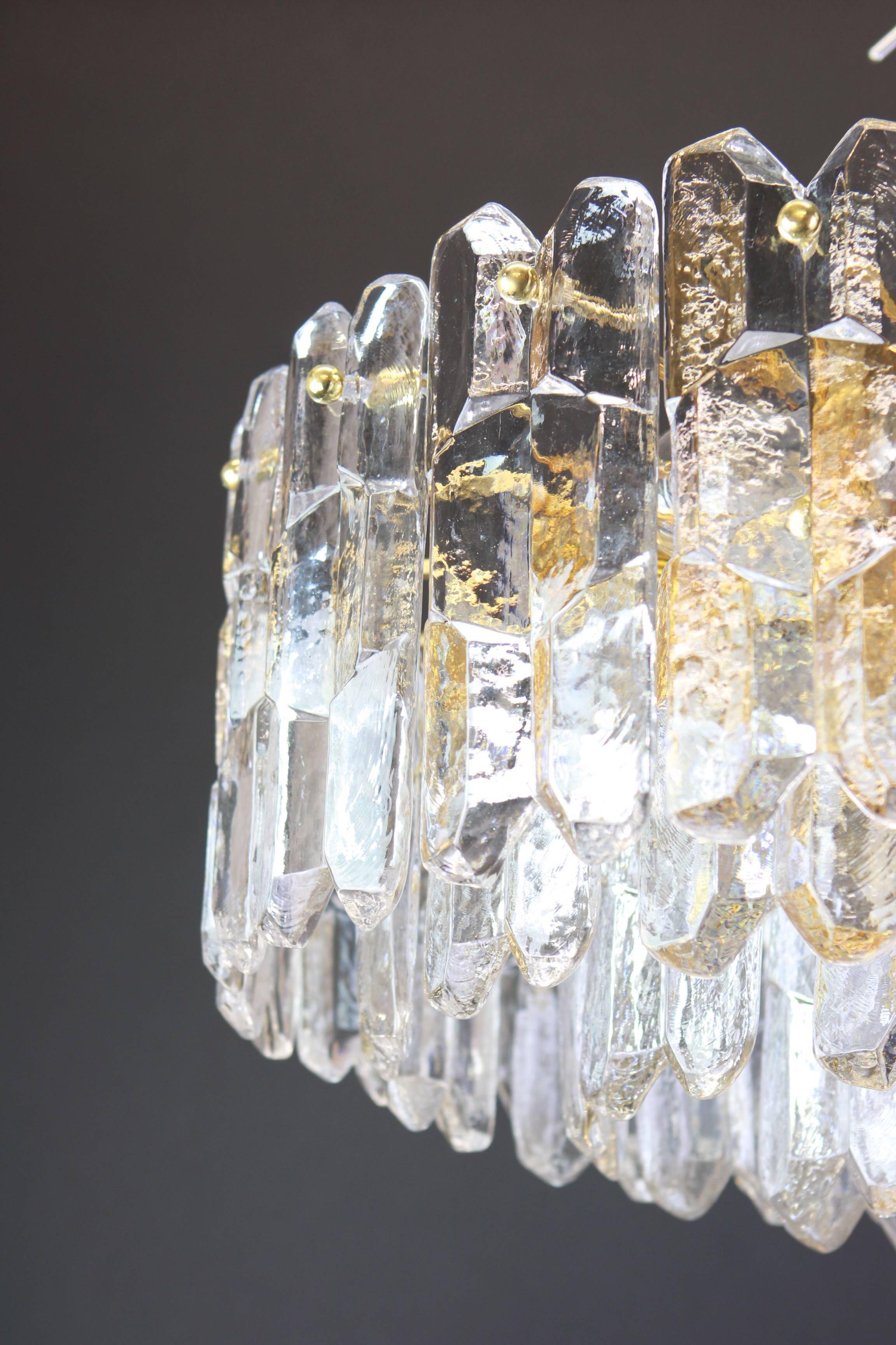 Superb brass and crystal glass light fixture Palazzo, Kalmar, Austria, 1970.