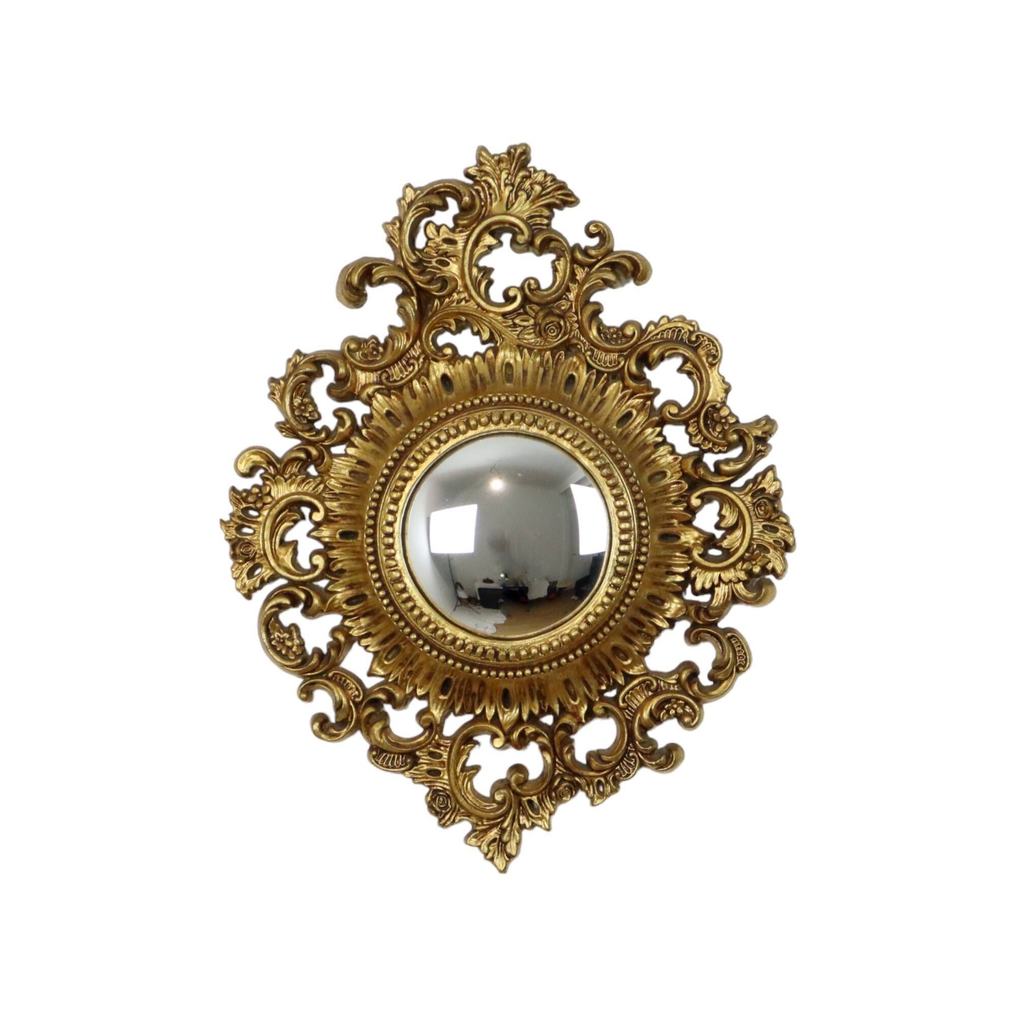Classic Vintage Butler Mirror Gold Baroque Frame Witch's Eye Fifties