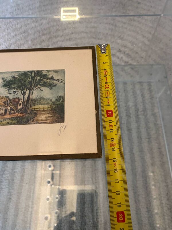 Gravure eau forte colorisee dans cadre d origine Maison Bretonne