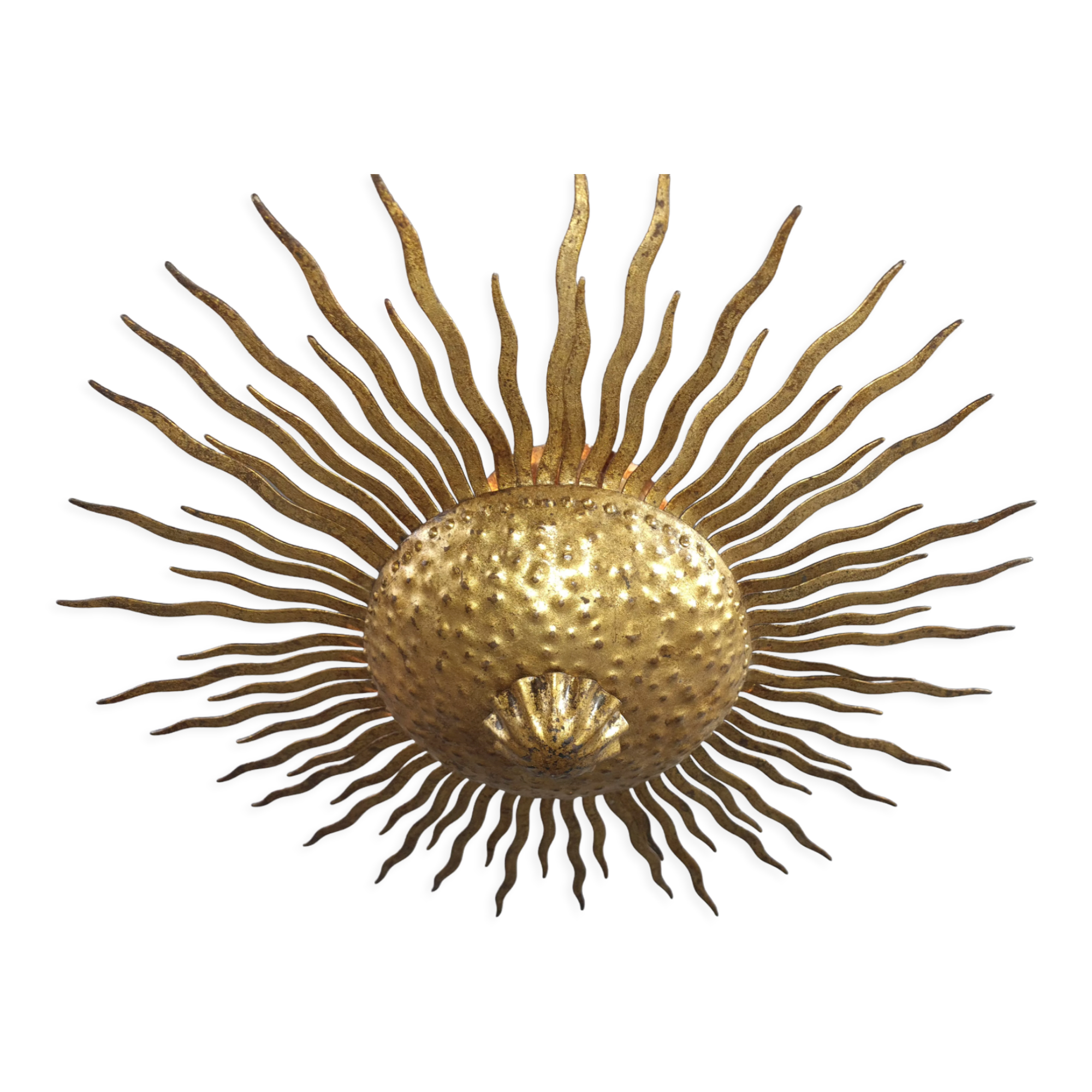 Pendant lamp forming sun golden metal with gold leaf Vintage 50s SB