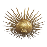 Pendant lamp forming sun golden metal with gold leaf Vintage 50s SB