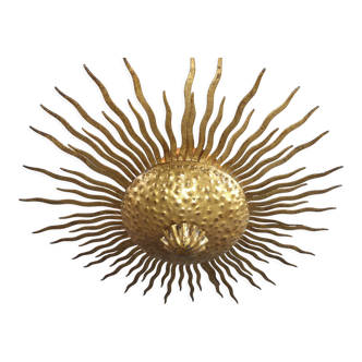 Pendant lamp forming sun golden metal with gold leaf Vintage 50s SB