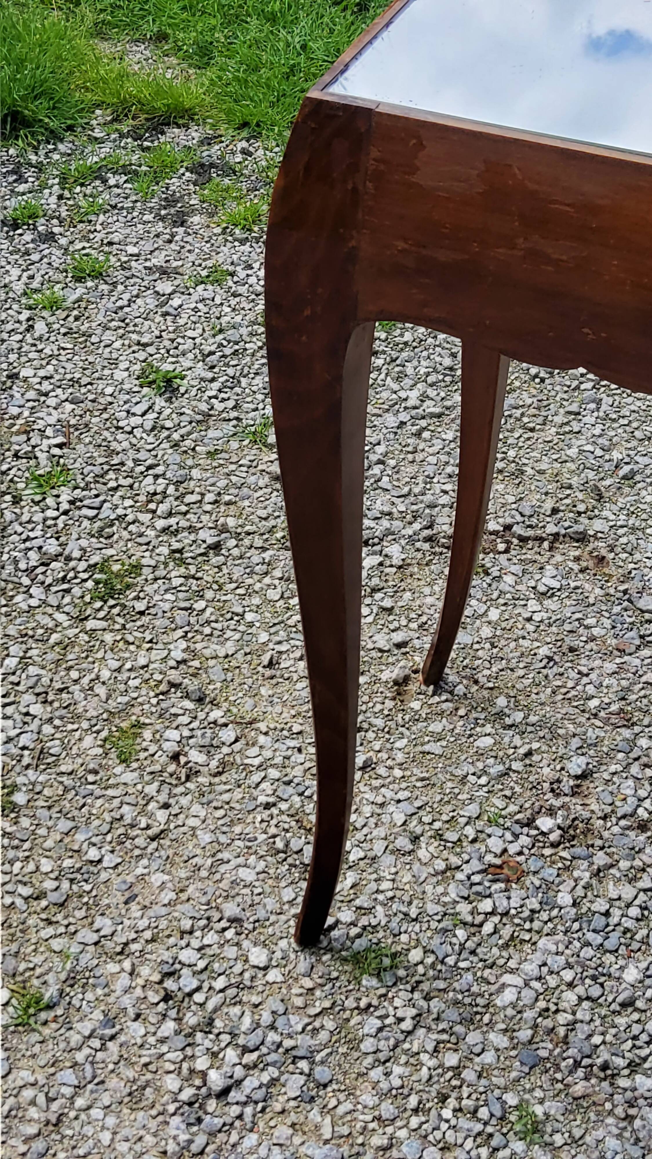 Vintage side table from the 30s/50s in beech and mirror top