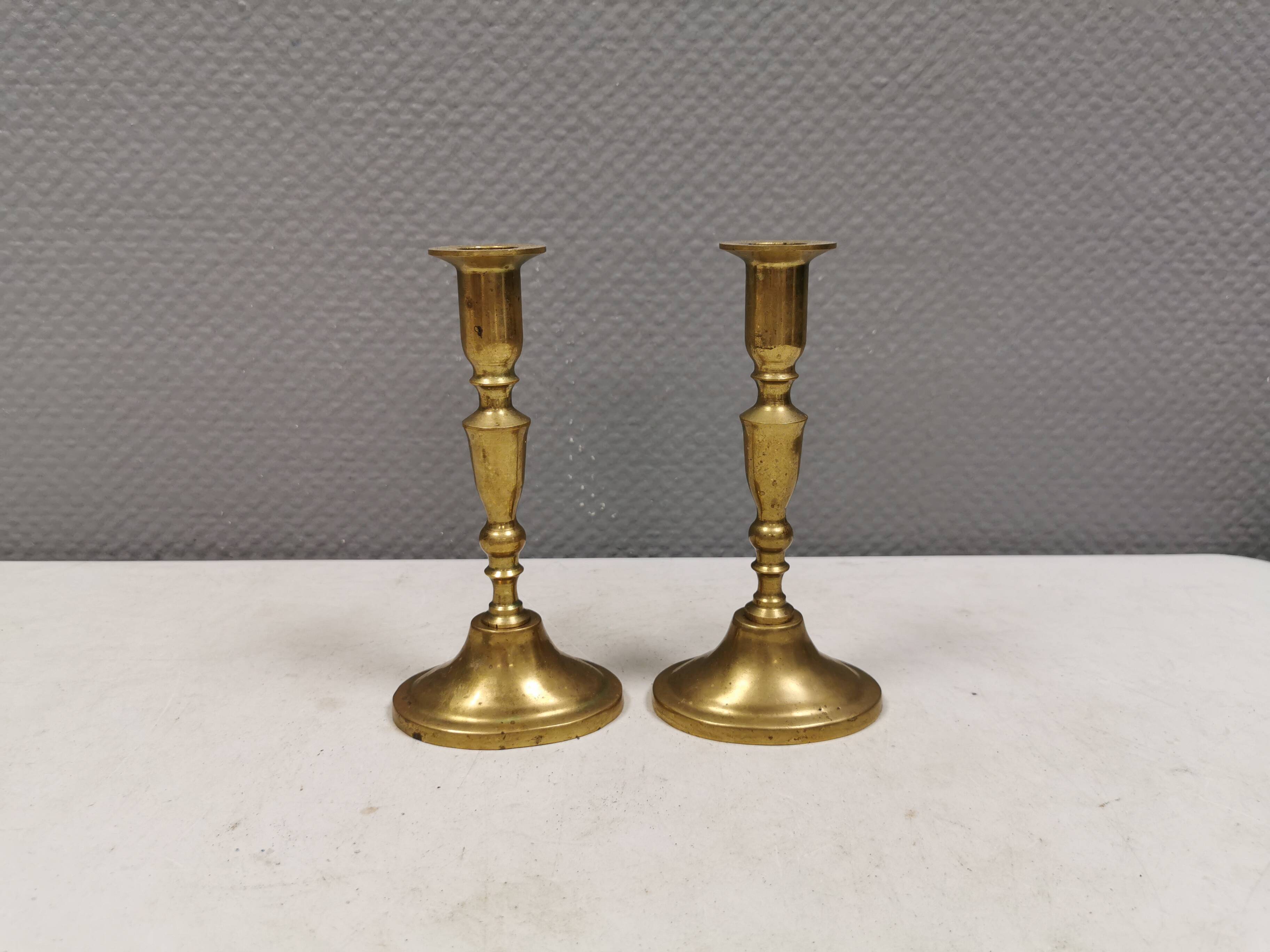 A set of vintage brass candlesticks, made by MALM Denmark in the 1960-70s.