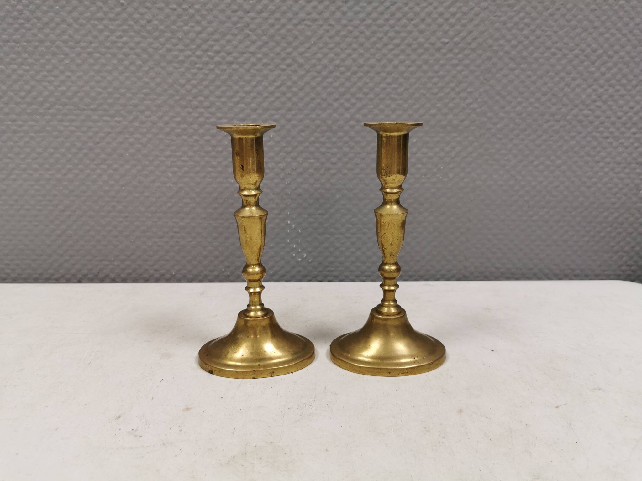 A set of vintage brass candlesticks, made by MALM Denmark in the 1960-70s.