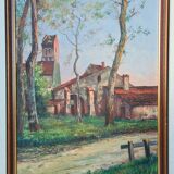 Huile sur toile village vue campagne signé M. Rueff début 20ème