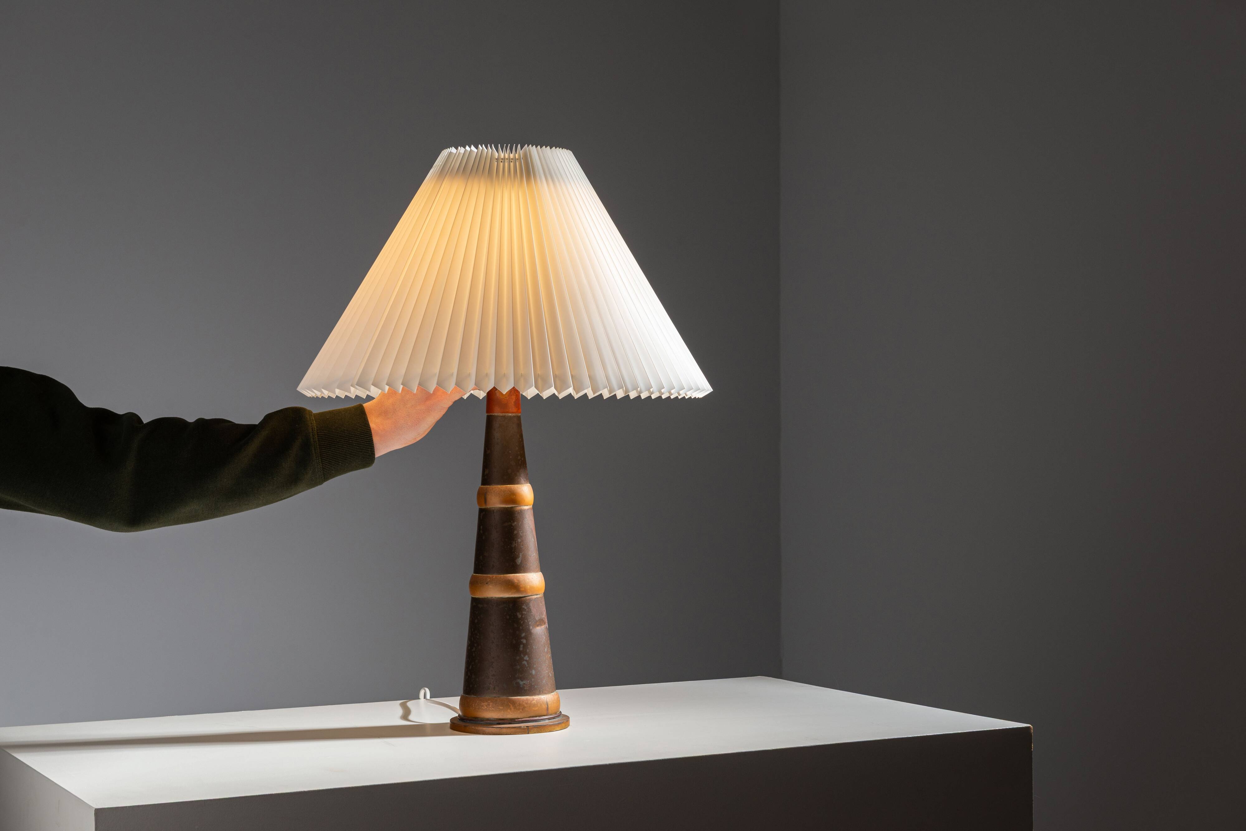 Scandinavian tapered copper and brass table lamp