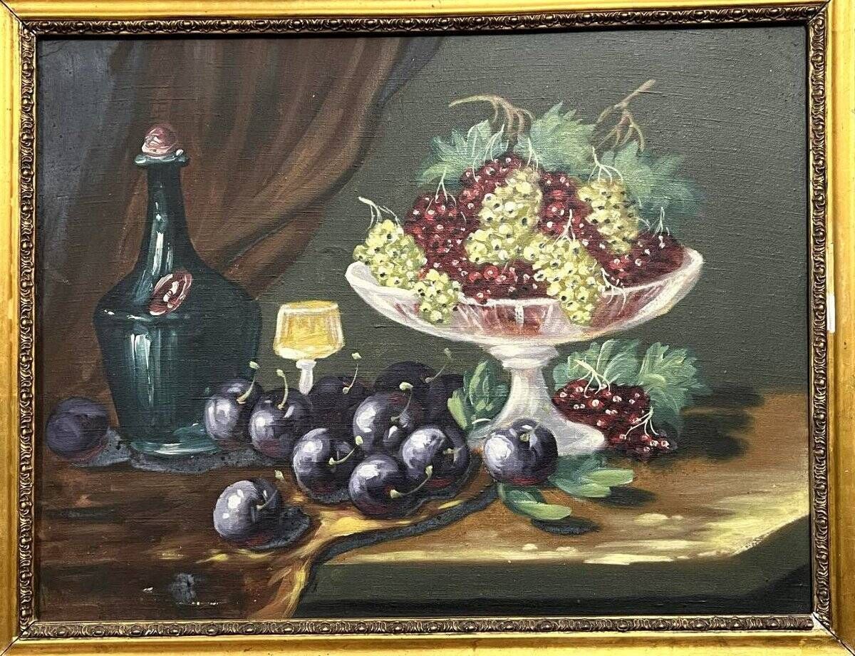 Tableau huile sur toile : nature morte aux fruits (A)