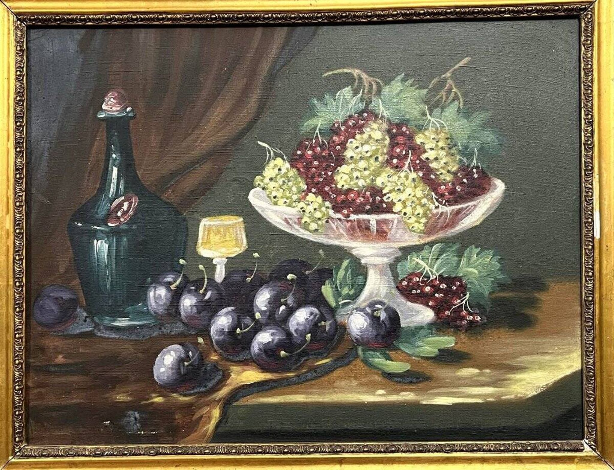 Tableau huile sur toile : nature morte aux fruits (A)