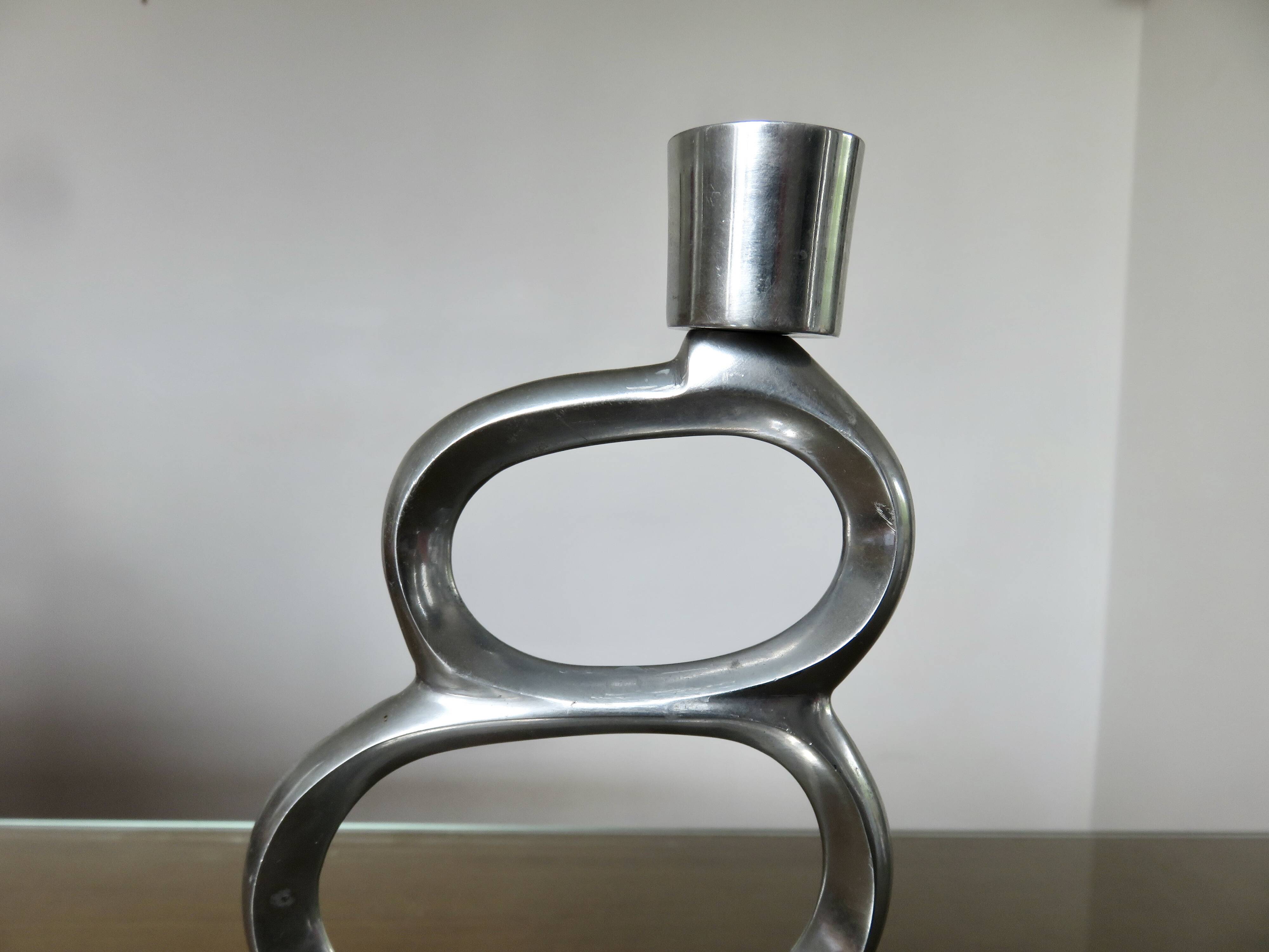 Pair of 1980 aluminum "circle" candlesticks
