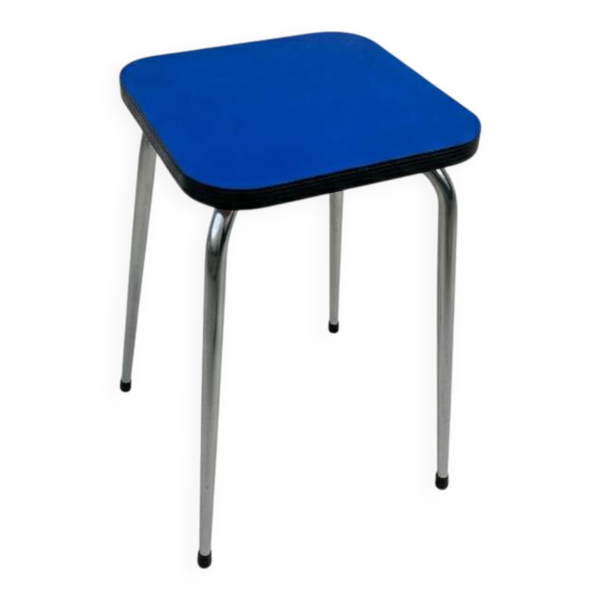 Tabouret vintage en chrome et formica bleu Klein, restauré