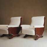 Pair of 1960s Italian Modern Walnut and Boucle Armchairs