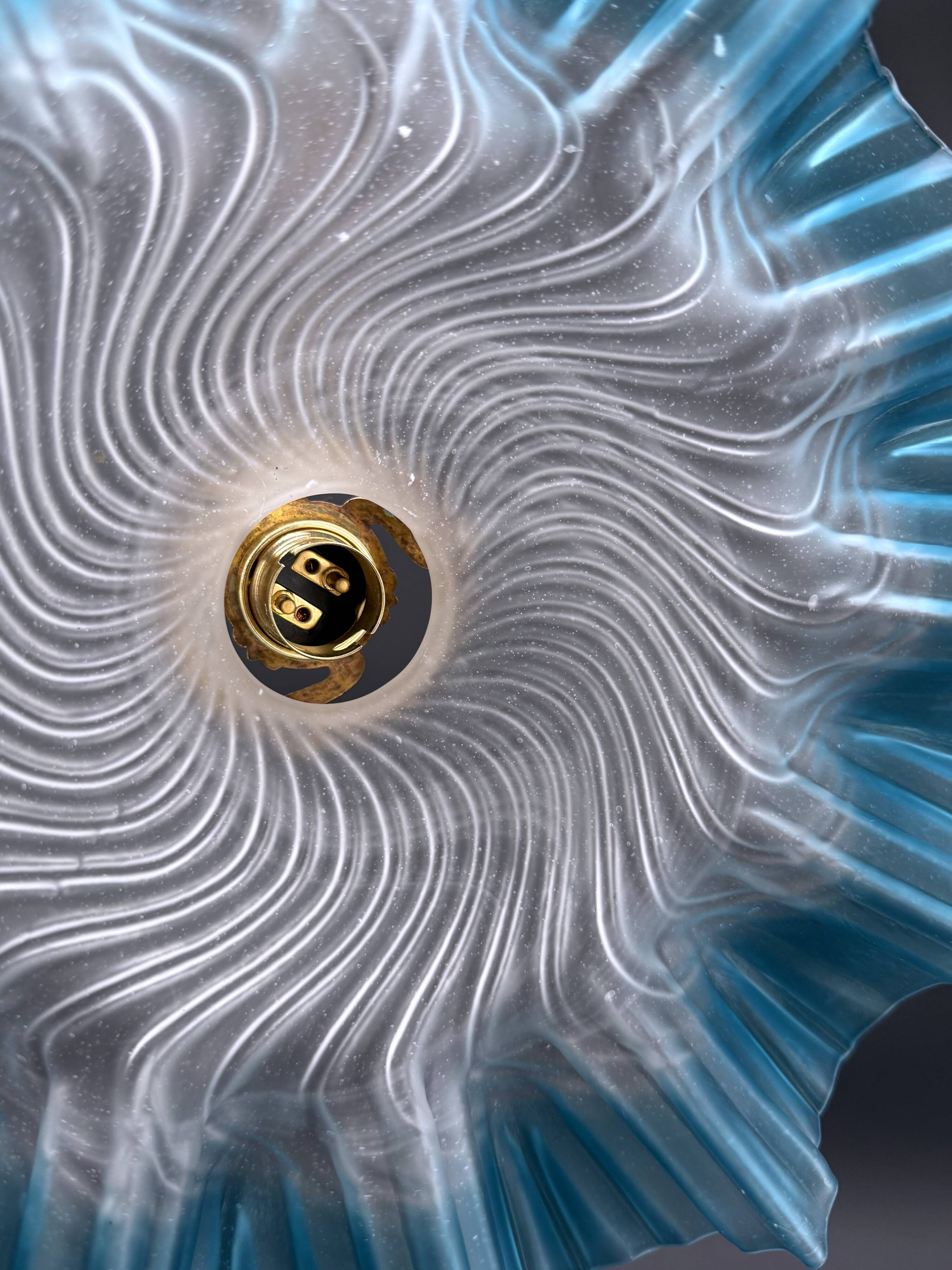 Vintage pendant light in blue gradient draped opaline glass