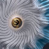 Vintage pendant light in blue gradient draped opaline glass