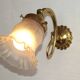 French Vintage Brass Single Wall Light Patterned Frilled Glass Shade