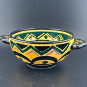 Earthenware Bowls St Jean de Bretagne Set of 4 Hand Decorated Geometric Black