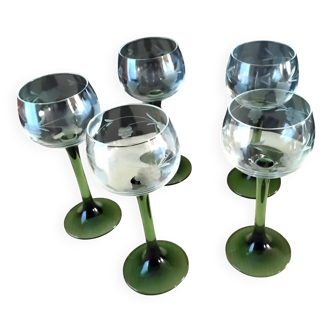 5 Alsatian white wine glasses with engraved decoration