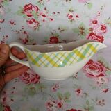 Sauciére Badonviller vaisselle ancienne tartan jaune et vert au pochoir