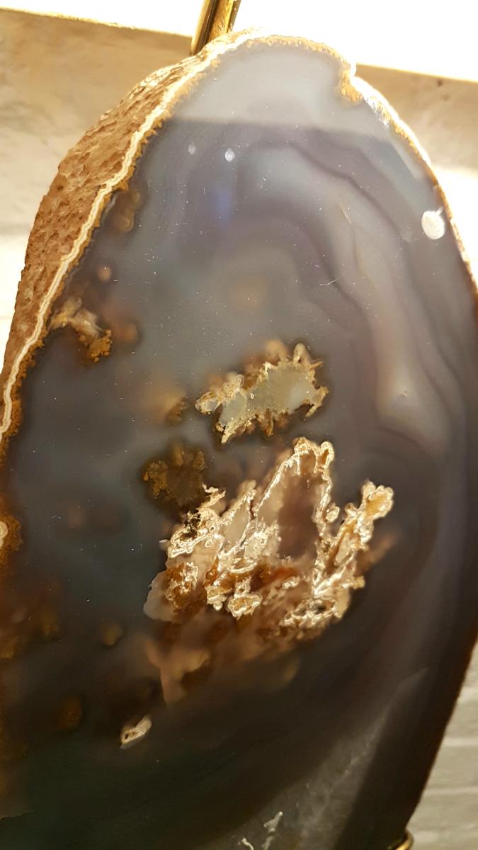 Gilded brass and agate desk lamp by Willy Daro 1980s