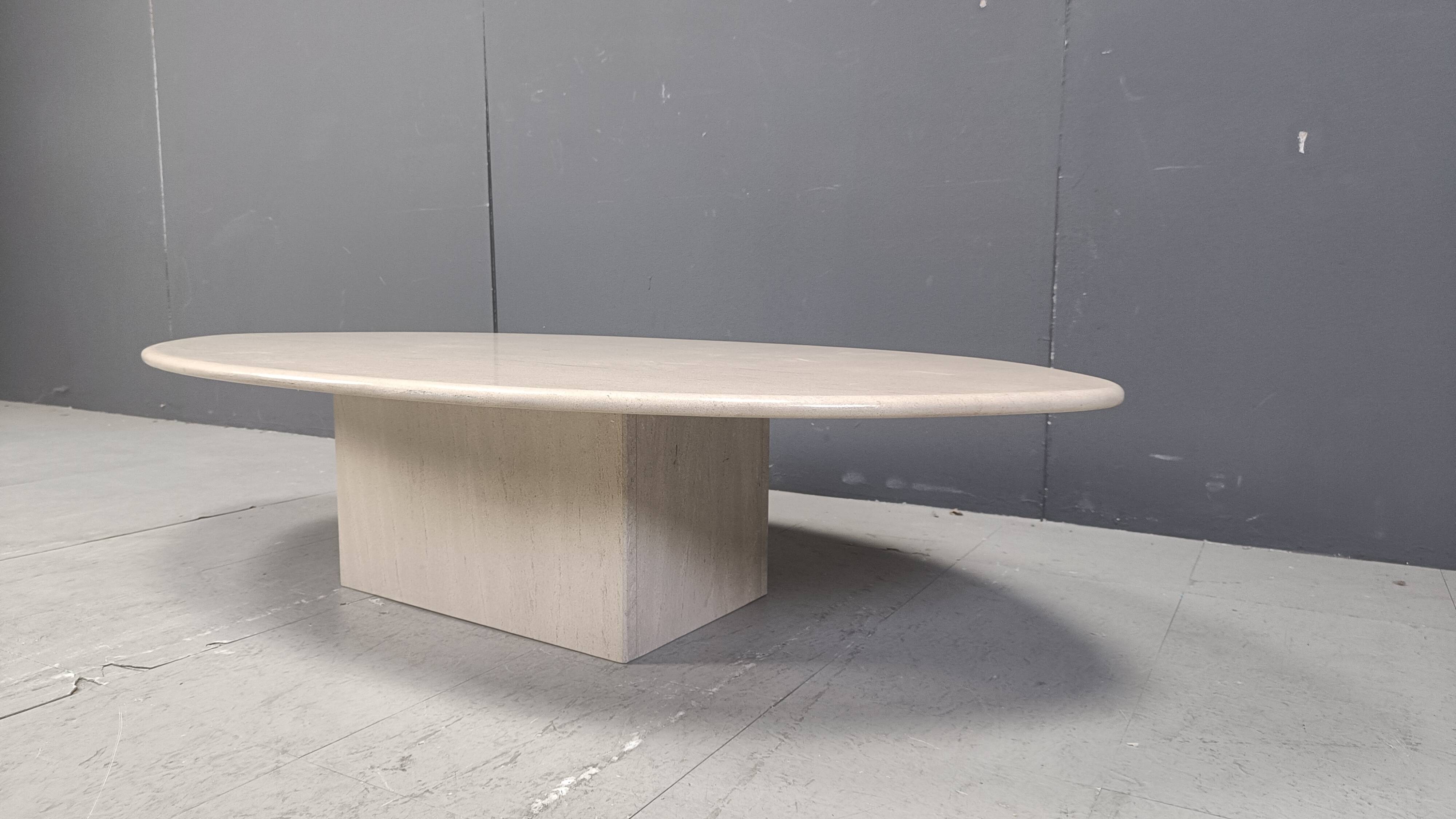Vintage oval travertine coffee table, 1970s
