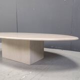 Table basse ovale vintage en travertin, années 1970