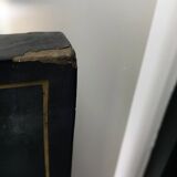 Chinese screen in black lacquer and marble stone