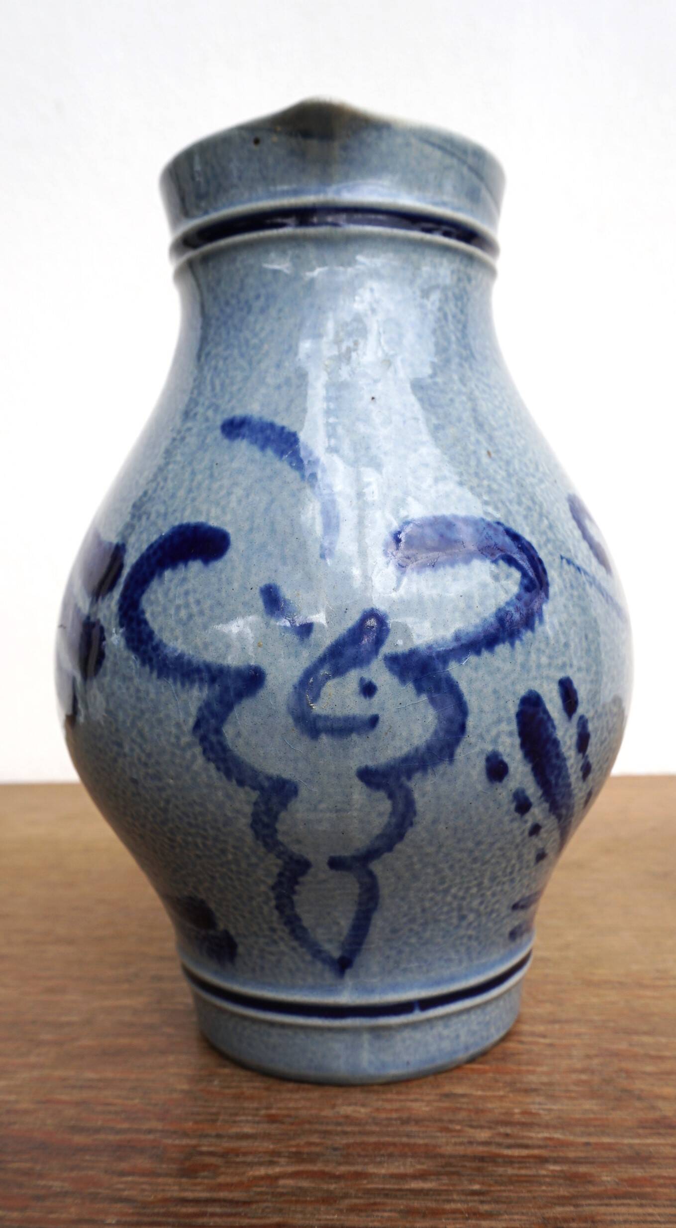 Pitcher and 6 glasses in vintage blue stoneware Marzi & Rémy German pottery