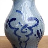 Pitcher and 6 glasses in vintage blue stoneware Marzi & Rémy German pottery