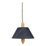 Temde Mid-Century Ceiling Light with dark charcoal silk shade and wooden center column