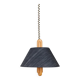 Temde Mid-Century Ceiling Light with dark charcoal silk shade and wooden center column