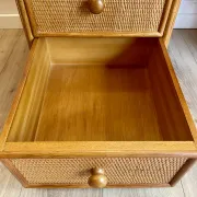 Cane work desk / Rattan glass top 9 drawers shallow depth