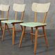 Lot de 4 chaises TON en bois , vert pastel et crème 1960